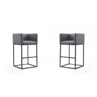 Manhattan Comfort 2-BS018-GY Embassy 38 in. Grey and Black Metal Barstool (Set of 2)